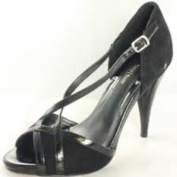 WHITE HOUSE BLACK MARKET Lyon Suede Patent Heels 8.5 - Picture 1 of 8